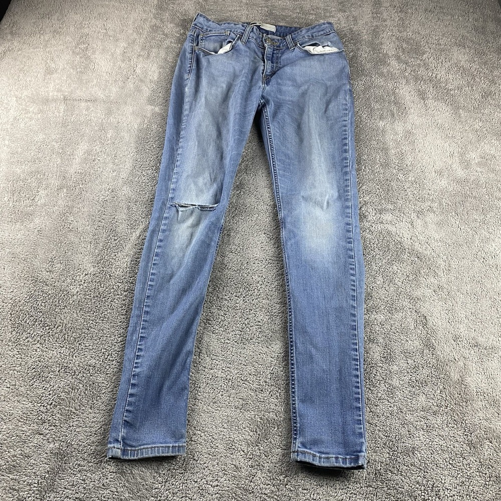 Levis Slim Skinny Jeans Womens 26x28 Blue Medium Wash Low Rise Distressed